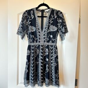 NWOT Socialite Black and Silver Floral Midi Dress